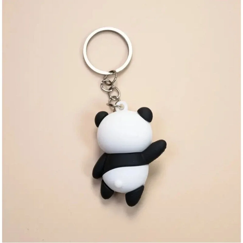 Silicone panda bear keychain bag charm accessory black white